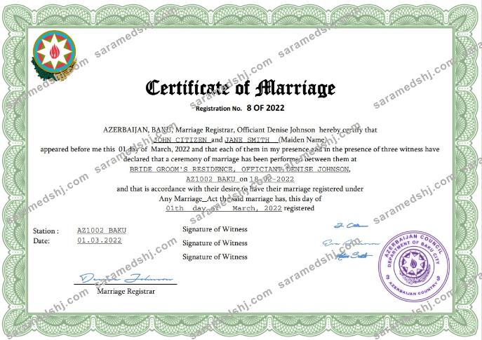 Azerbaijan marriage certificate Word and PDF template,